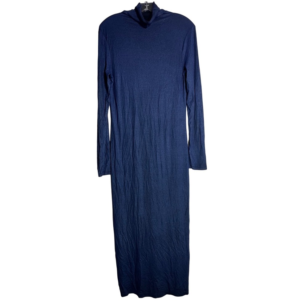 Adriano Goldschmeid Navy Blue Ribbed Mock Neck Long Sleeve Lyocell Maxi Dress